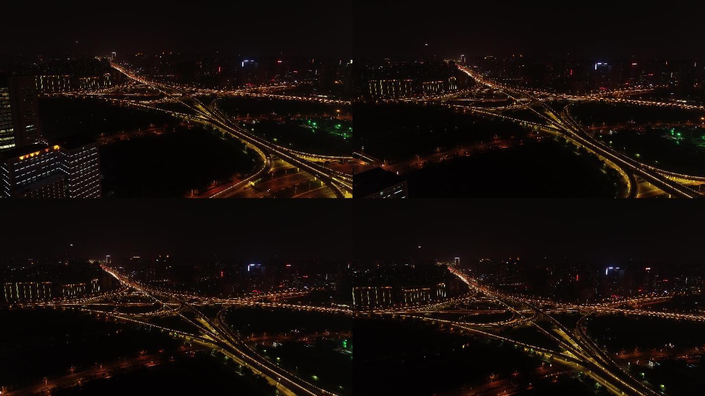 4K郑州城市CBD金水立交桥夜景航拍