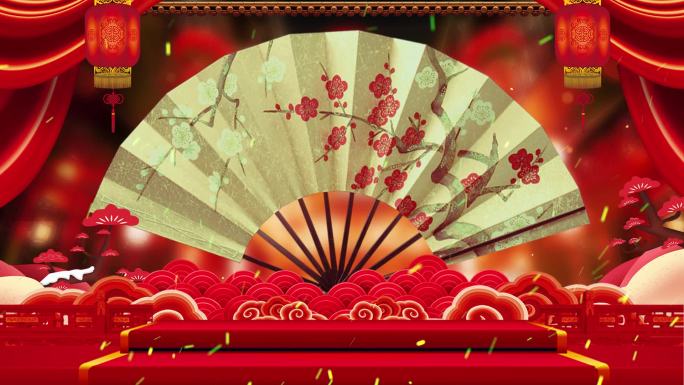 红色大气中国风古典相声戏曲舞台LED背景