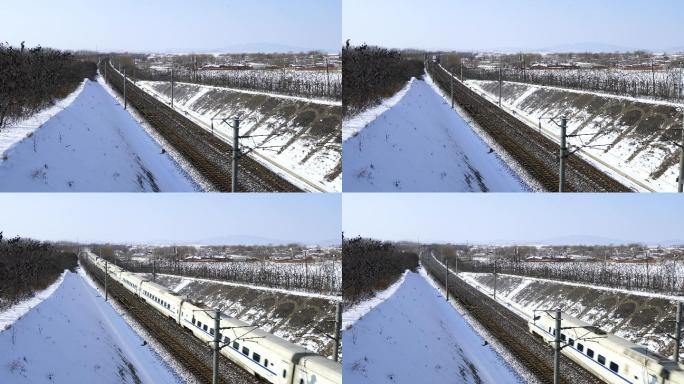 4K冬季雪中高铁动车组未处理原始视频