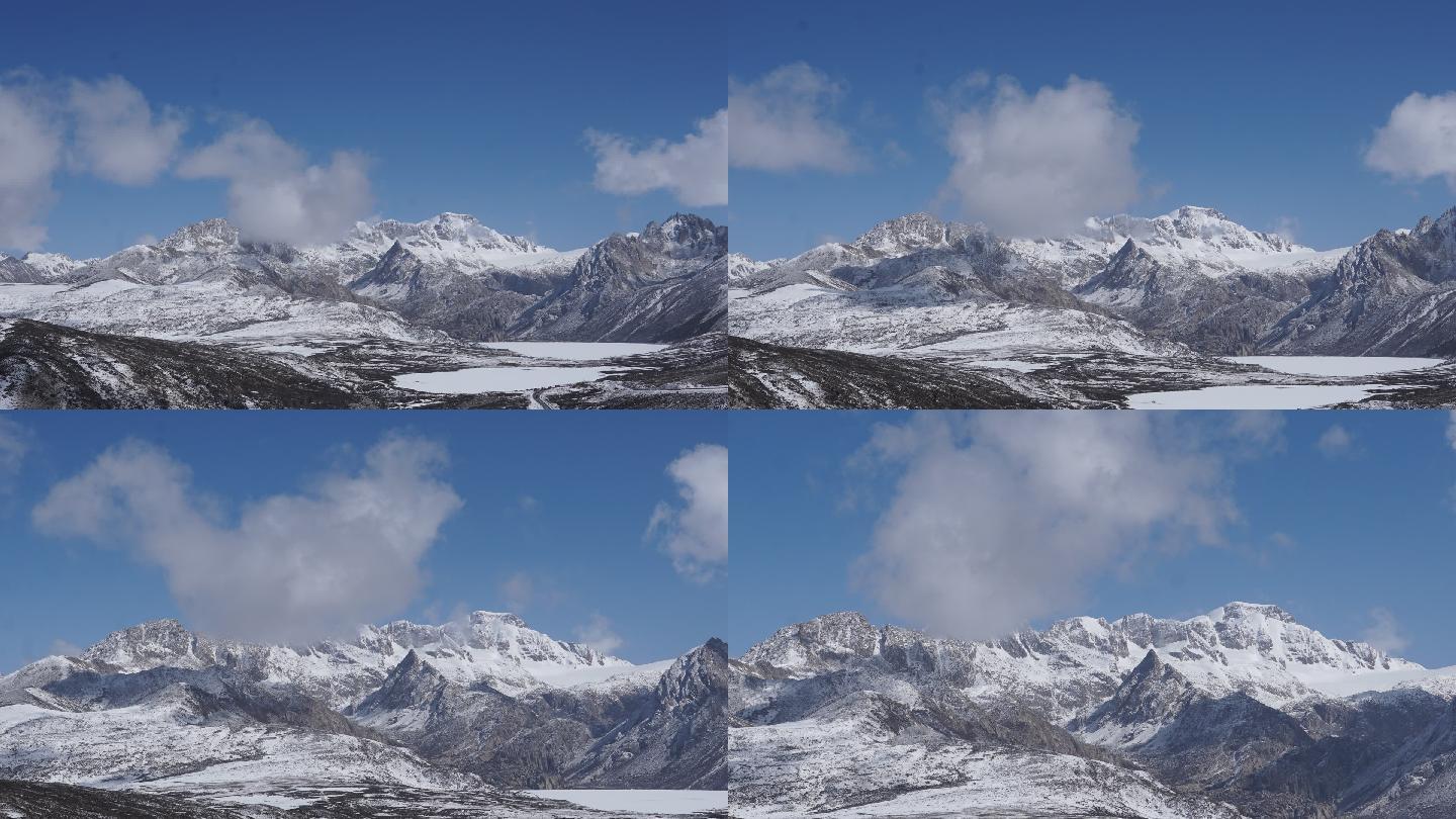 西藏雪山延时山峰延时雪山航拍姐妹湖