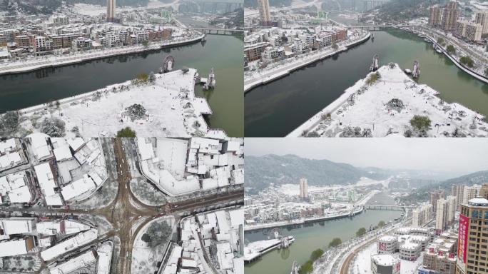 航拍小城雪景