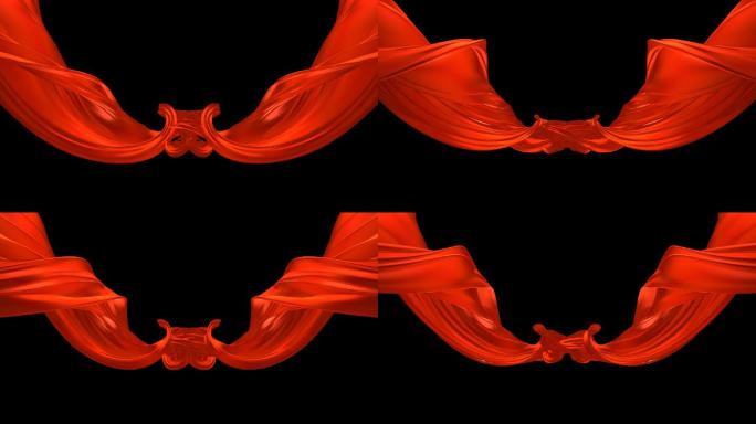 红绸丝绸绸带飘动动画视频素材（透明背景）
