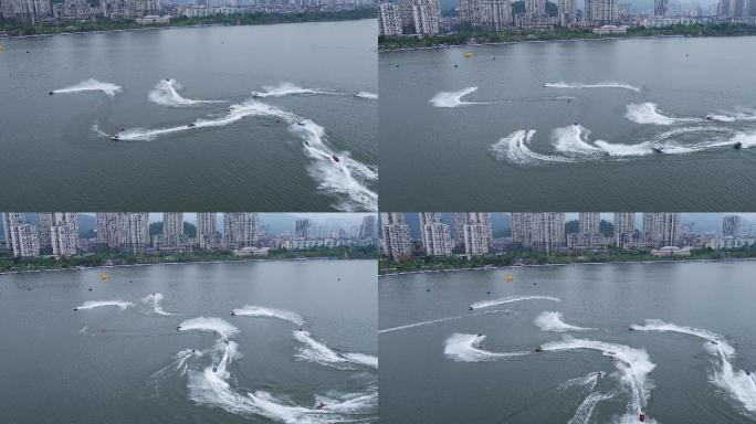 水上摩托艇静水中绕圈航拍视频