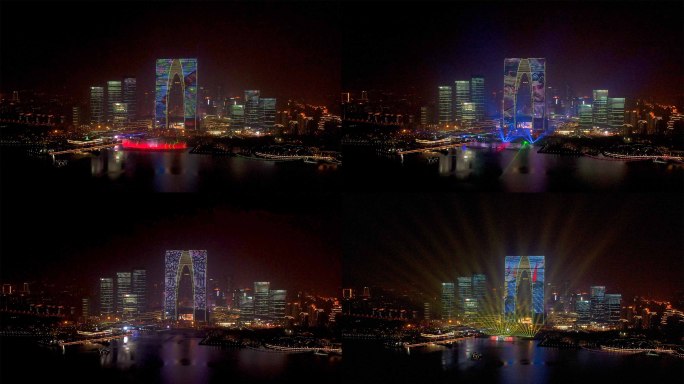 震撼城市景观亮化灯光秀-4K航拍视频素材