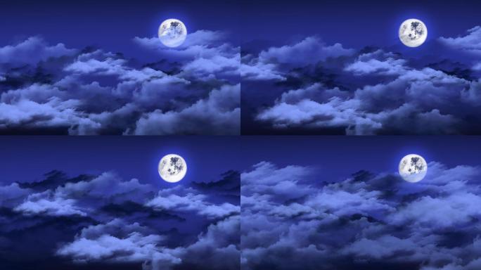 月亮乌云唯美夜色-无缝循环
