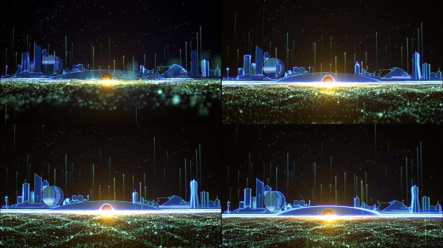 杭州城市剪影粒子光效科技