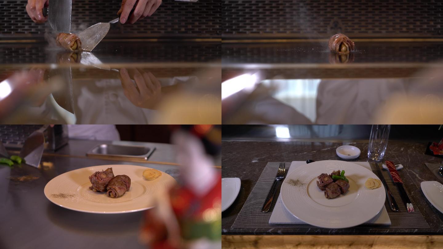 日料美食铁板烧料理牛肉和牛餐厅4K实拍