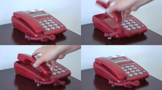 老电话、老式电话机、红色电话、接电话