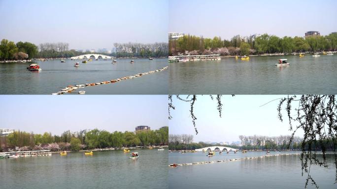 水中游船电动船湖泊湖水旅游景点