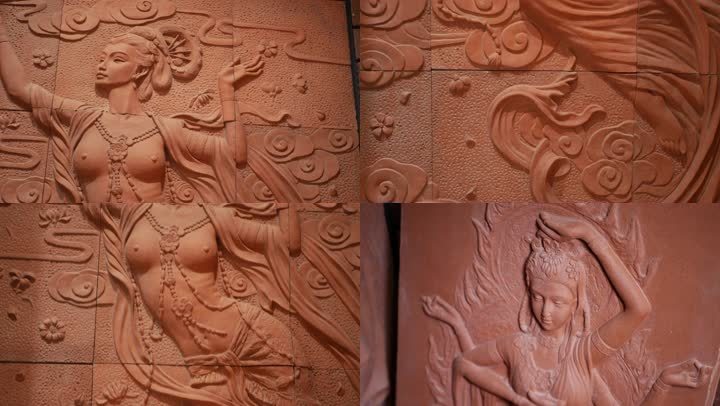 紫砂工艺品敦煌飞天古代人物浮雕特写