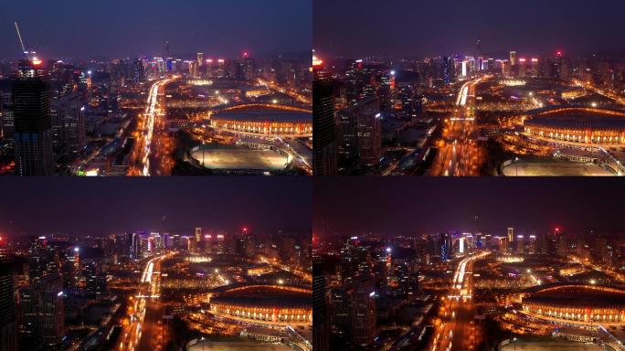 济南城市夜景延时航拍