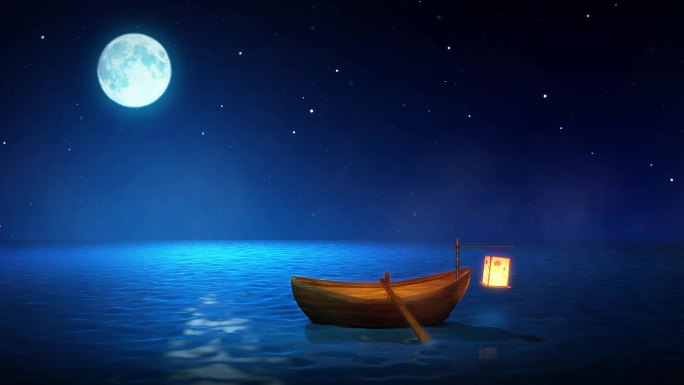 2K月亮下的小船（有灯）--可无限循环