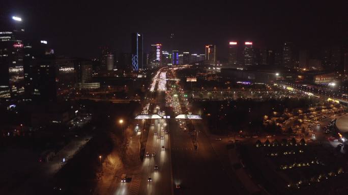 4K-log济南城市道路夜景航拍