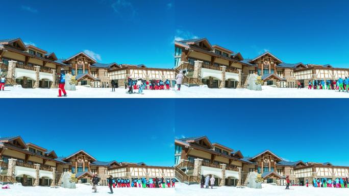 滑雪小镇欧式建筑风光延时摄影素材4K