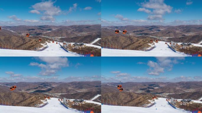 滑雪小镇缆车风光延时摄影素材4