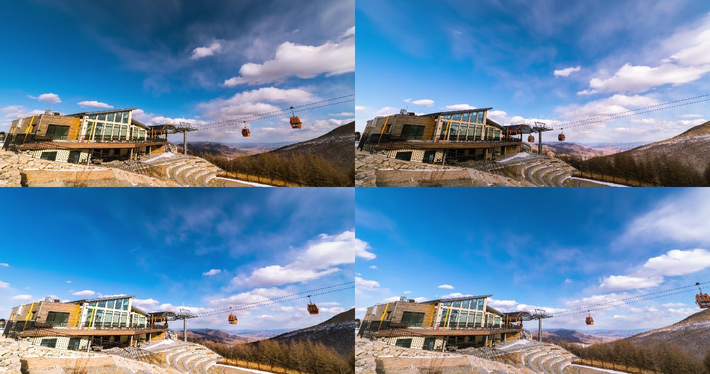 滑雪场缆车站延时摄影素材4K