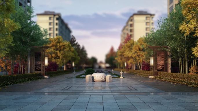 建筑3Ｄ动画　三维　中轴　园林　秋天景观
