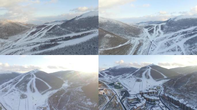 雪后滑雪小镇滑雪场航拍视频Dlog