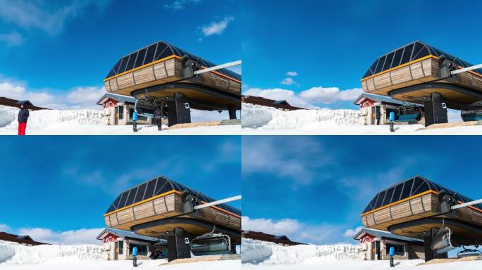 滑雪场缆车站延时摄影4K素材