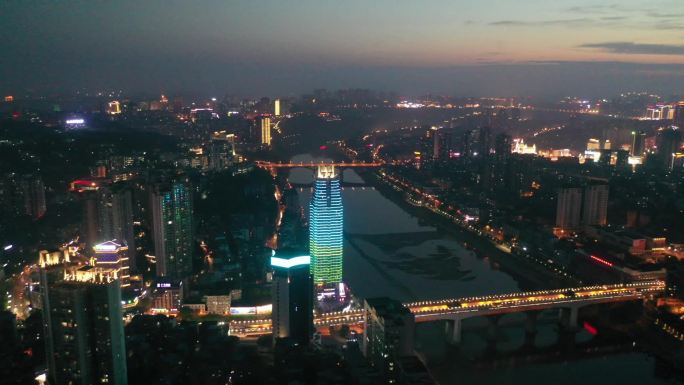 泸州航拍江阳区沱江一桥夜景1080P