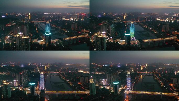泸州航拍江阳区沱江一桥夜景1080P