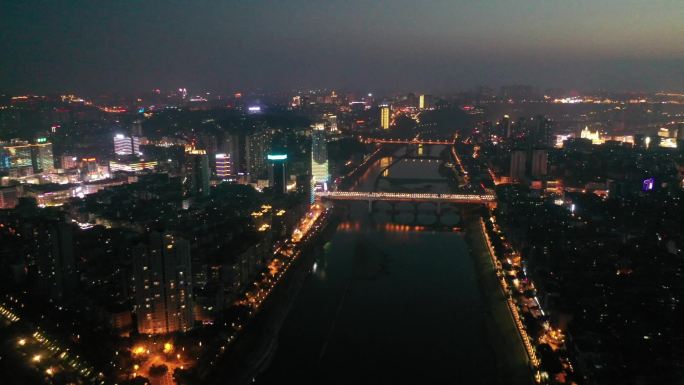 泸州航拍江阳区长江沱江一桥夜景