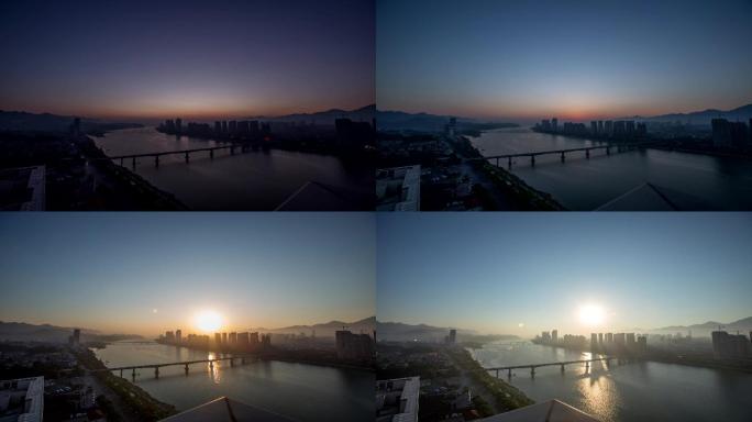 城市日出夜转白延时视频延时摄影江景