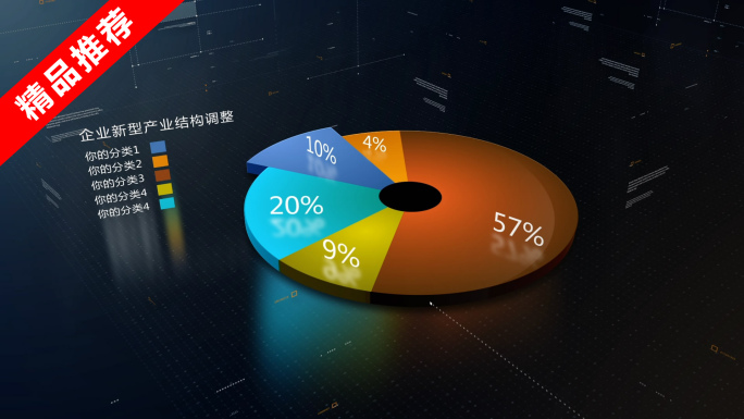 蓝色企业科技感柱状图饼图数据统计AE模板