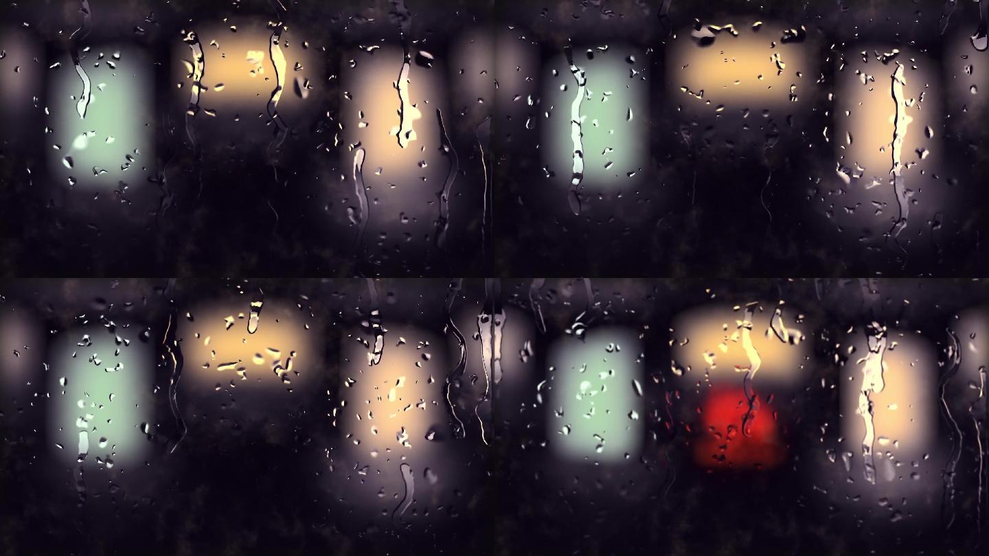 下雨窗户外雨滴带透明通道AE模板