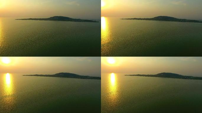 4K原创航拍夕阳下的苏州贡山岛
