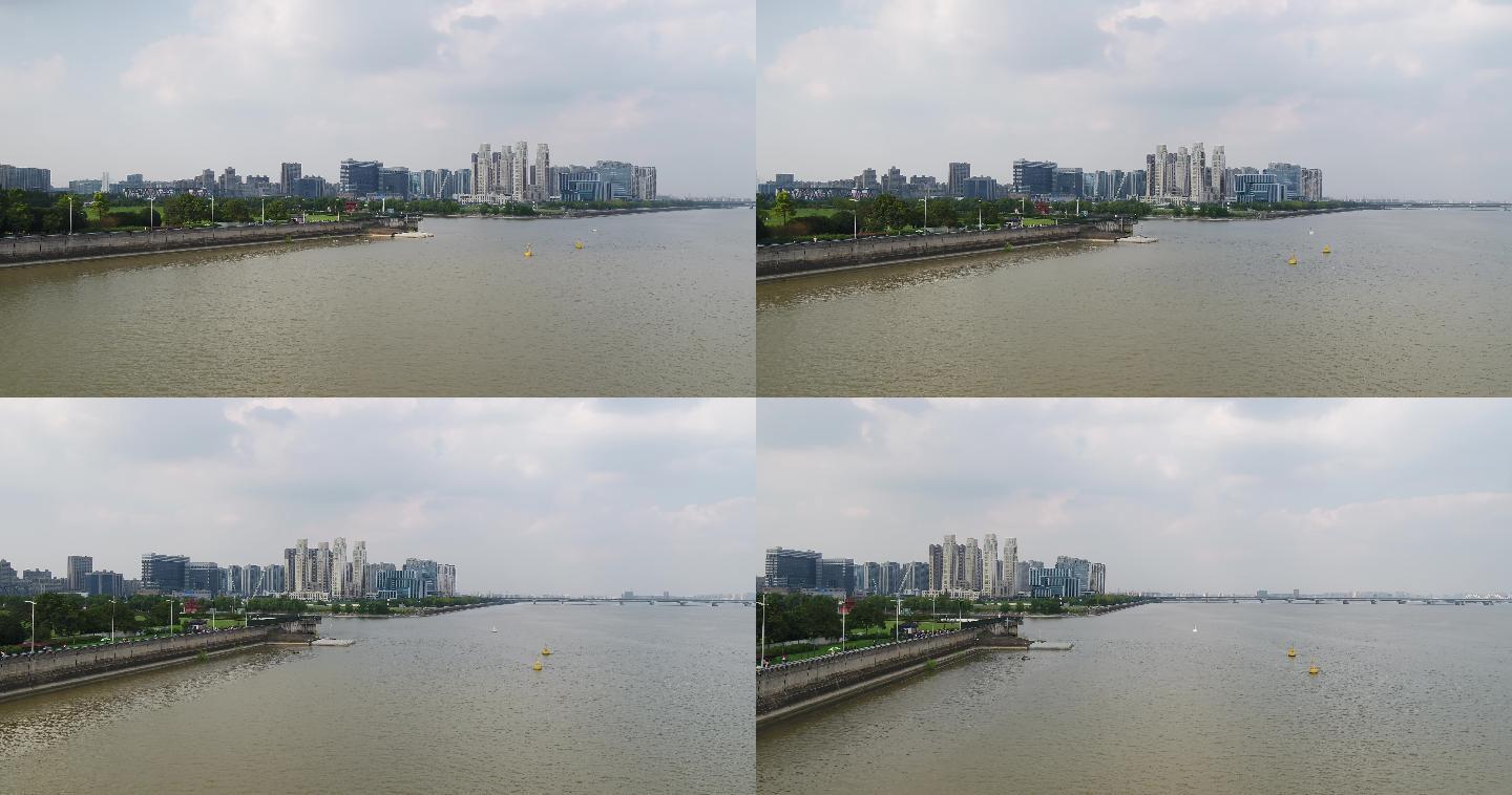 杭州航拍钱塘江市民中心奥体中心