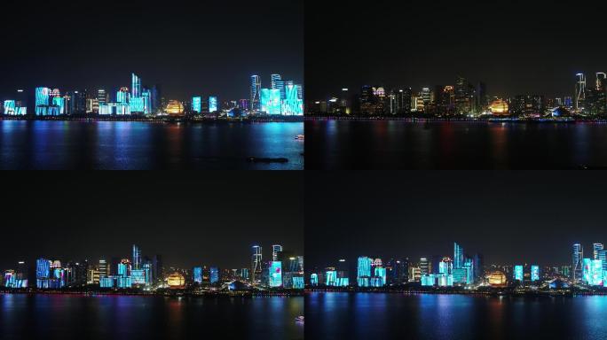 杭州大金球航拍夜景钱塘市民中心江