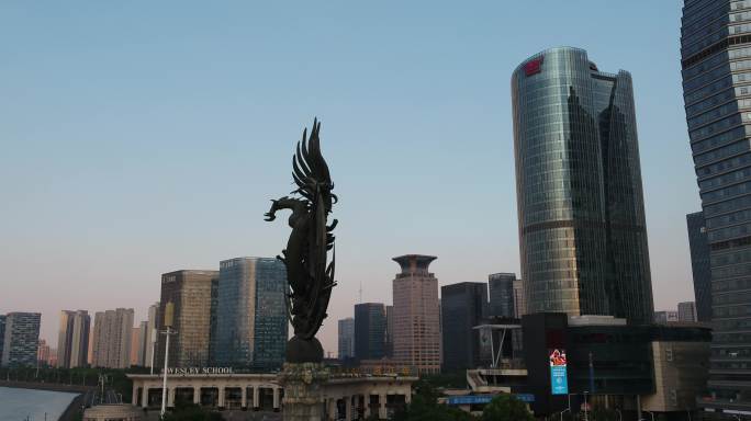 杭州航拍钱塘江市民中心奥体中心标志