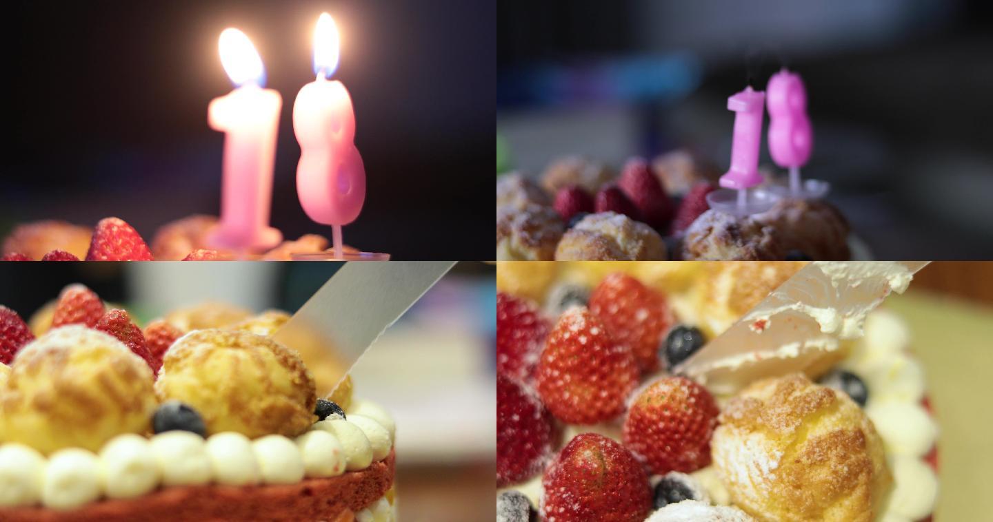 4k吹蜡烛十八岁生日切蛋糕、可商用