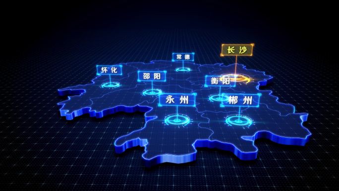 原创蓝色科技湖南省地图ae模板