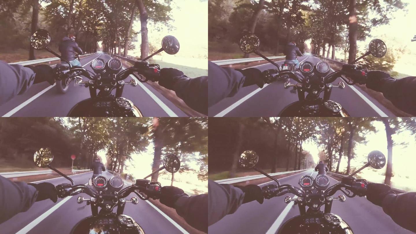 公路上骑摩托车的第一视角