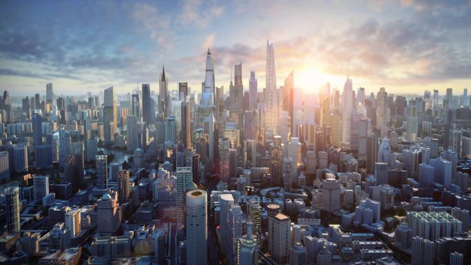 三维镜头未来科技城城市建筑群