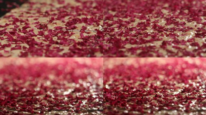 4K玫瑰花瓣洒落食品原材料表面