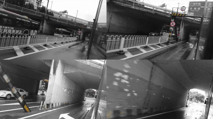 4K高清实拍广州的巴士缓慢经过高架桥底
