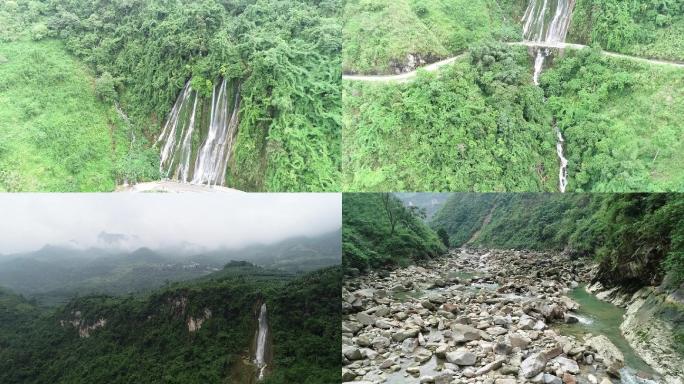 云南文山峡谷河流高山流水边境瀑布麻栗坡