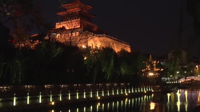 济南华灯初上护城河黑虎泉白石泉夜景雨景