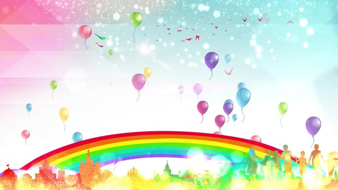 卡通儿童节彩虹气球舞台LED背景视频
