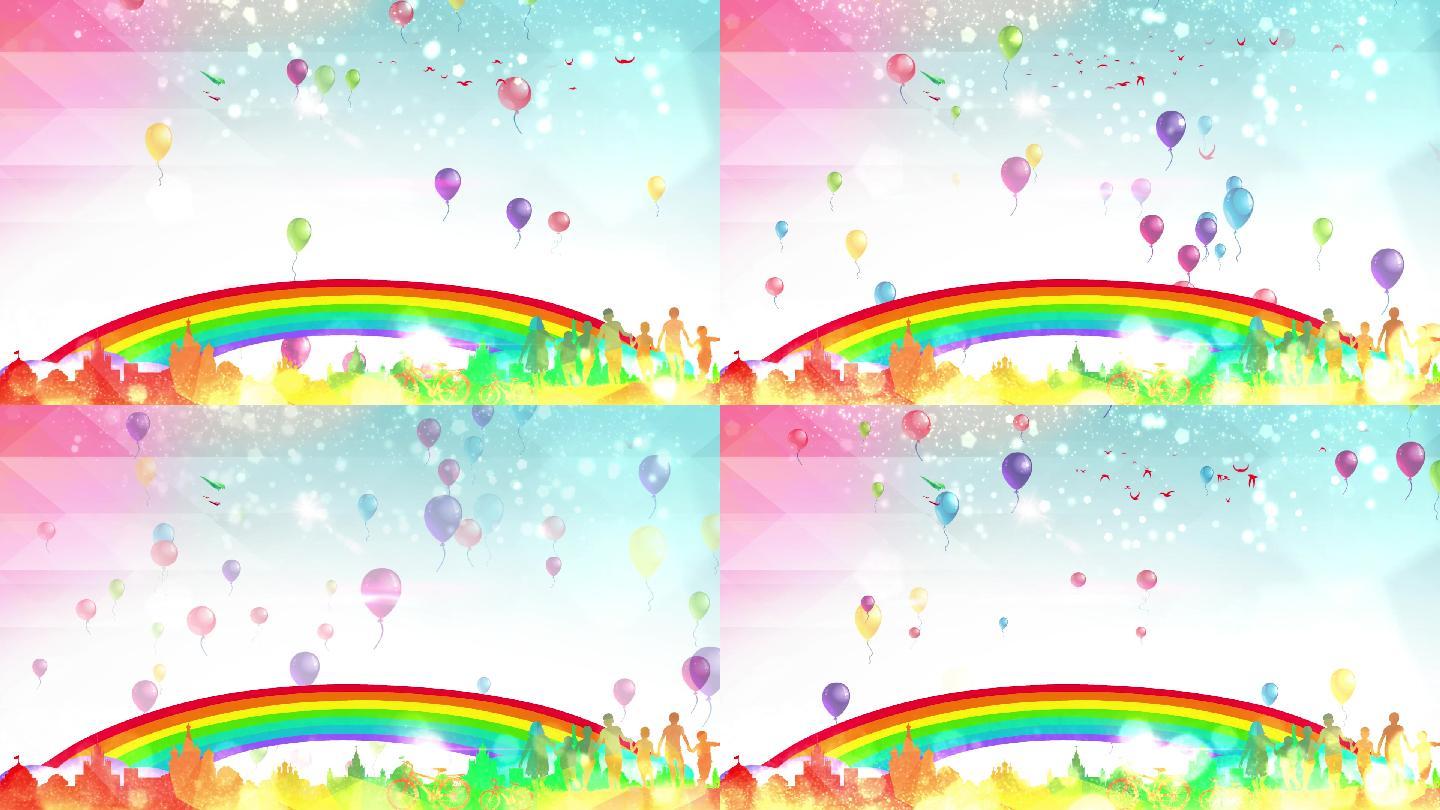 卡通儿童节彩虹气球舞台LED背景视频