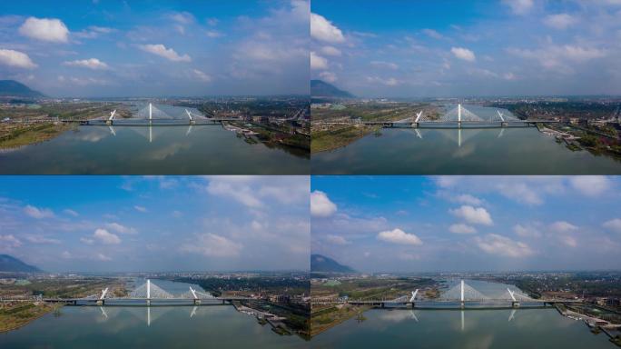 4K陕西汉中汉江龙岗大桥延时航拍
