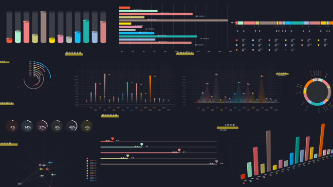 不同风格公司企业柱状圆盘数据图动态进度条