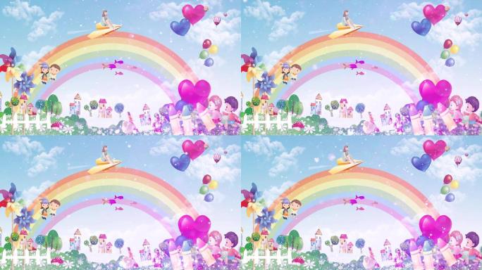 六一儿童节彩虹云气球视频素材背景