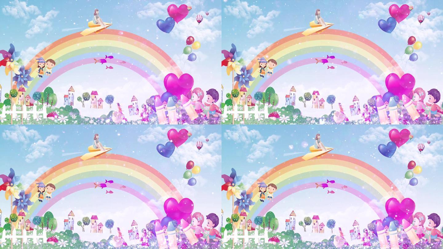 六一儿童节彩虹云气球视频素材背景