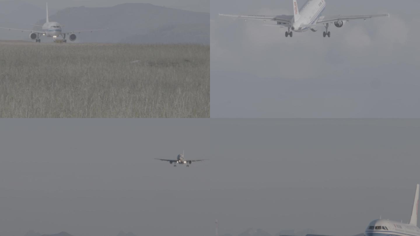 实拍高原机场飞机起飞和降落的场景
