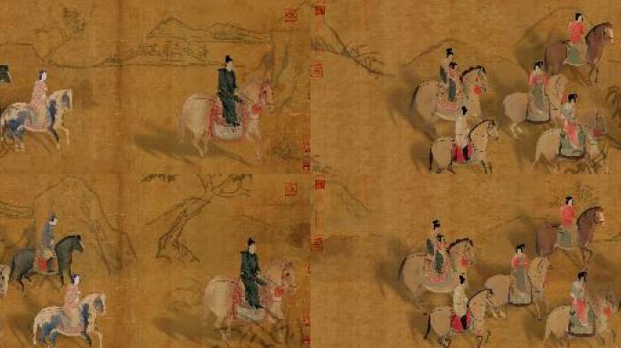 虢国夫人游春图动画唐代名画侍女骑马古风