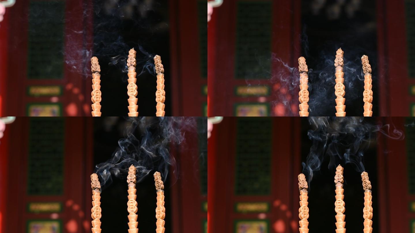 1080P寺庙里燃烧的香火
